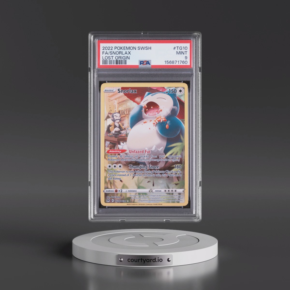 2022 Pokémon Sword & Shield Lost Origin #TG10 Snorlax - Full Art (PSA 9 MINT)