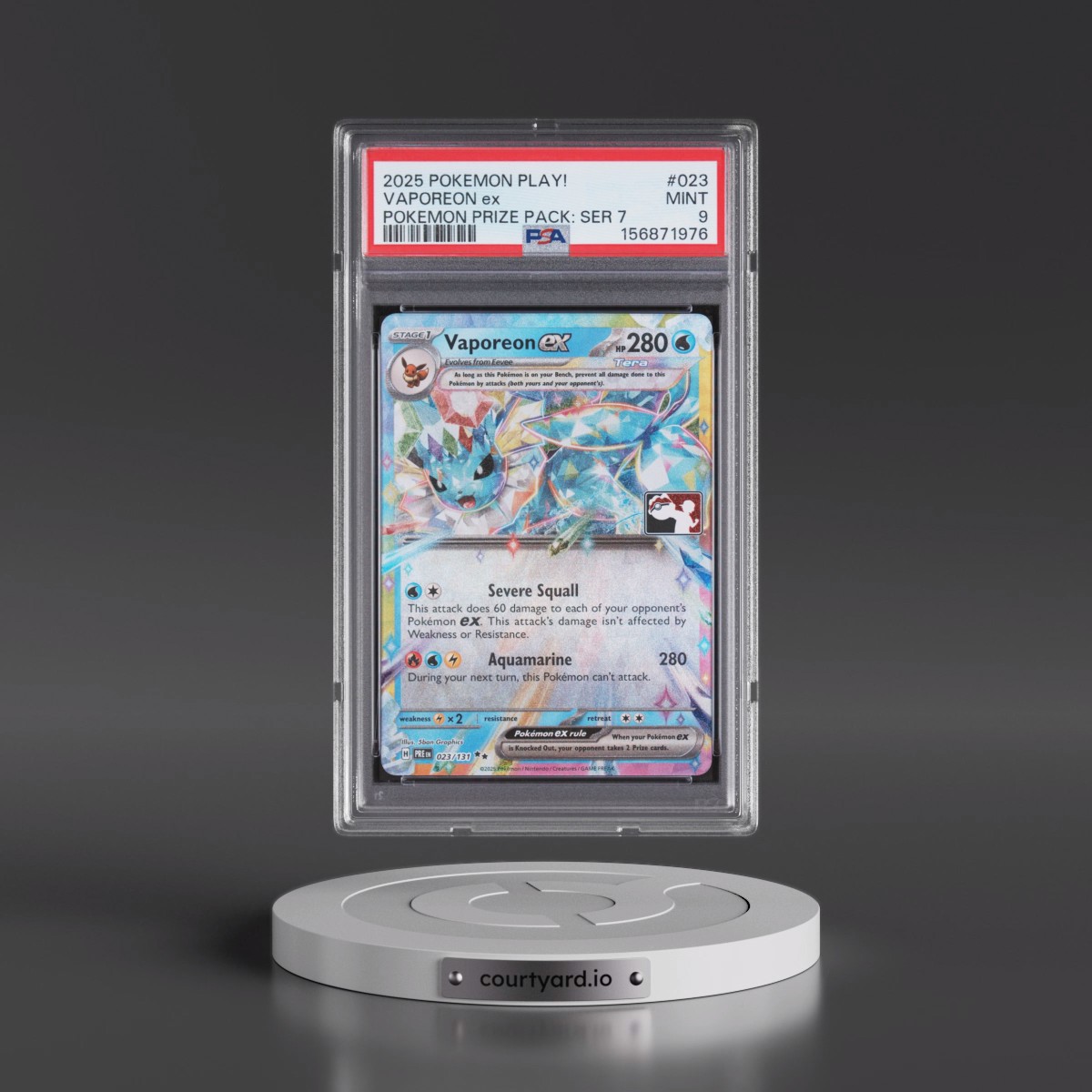 2025 Pokémon Play! Pokémon Prize Pack: Series 7 #023 Vaporeon EX - Holo (PSA 9 MINT)