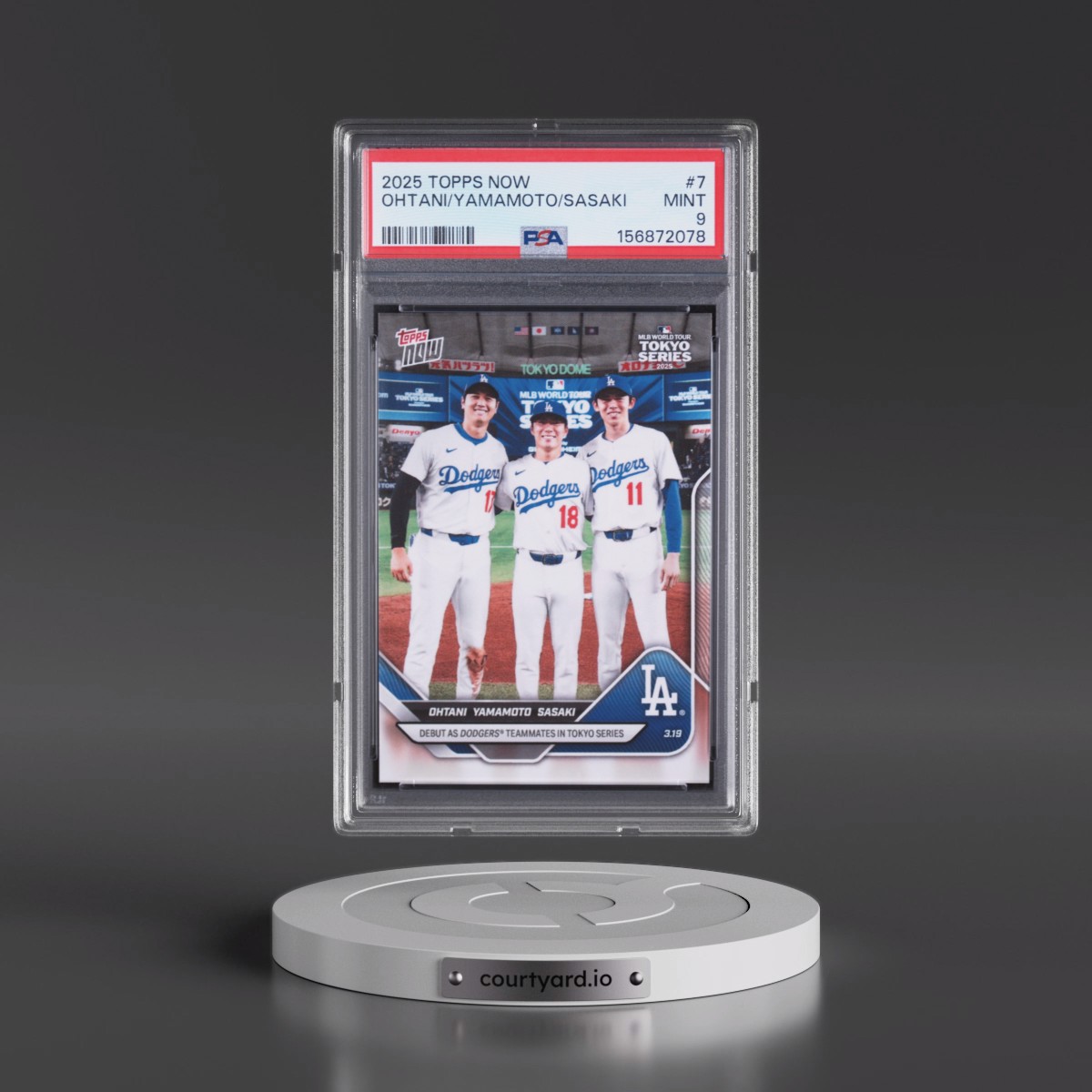 2025 Topps Now #7 Roki Sasaki/Shohei Ohtani/Yoshinobu Yamamoto (PSA 9 MINT)