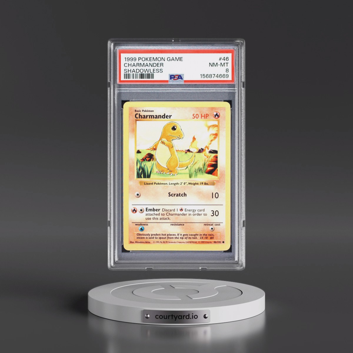 1999 Pokémon Game #46 Charmander - Shadowless (PSA 8 NM-MT)