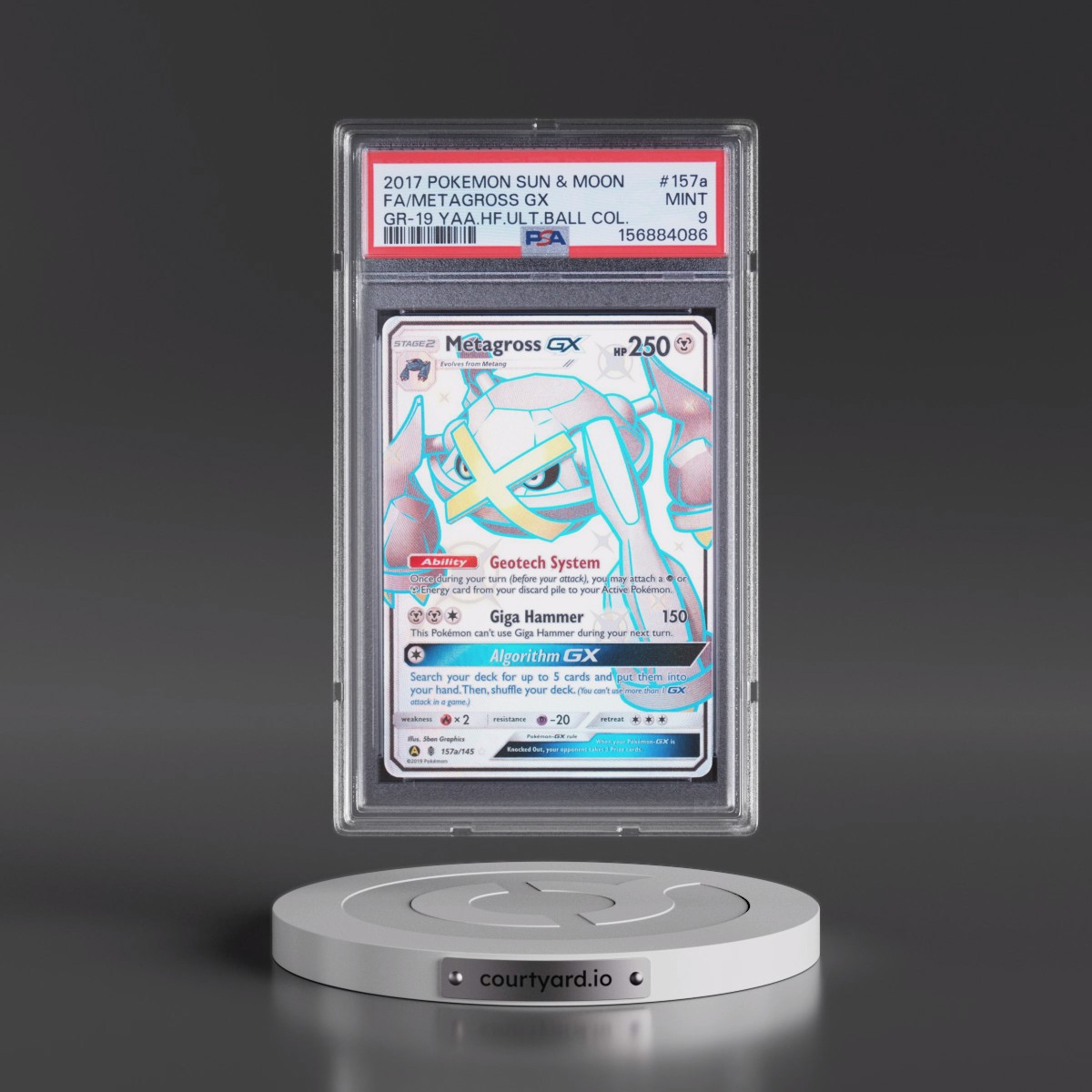 2017 Pokémon Sun & Moon Guardians Rising #157a Metagross GX - Holo Full Art 2019 Yellow A Alternate Art Hidden Fates Ultra Ball Collection (PSA 9 MINT)