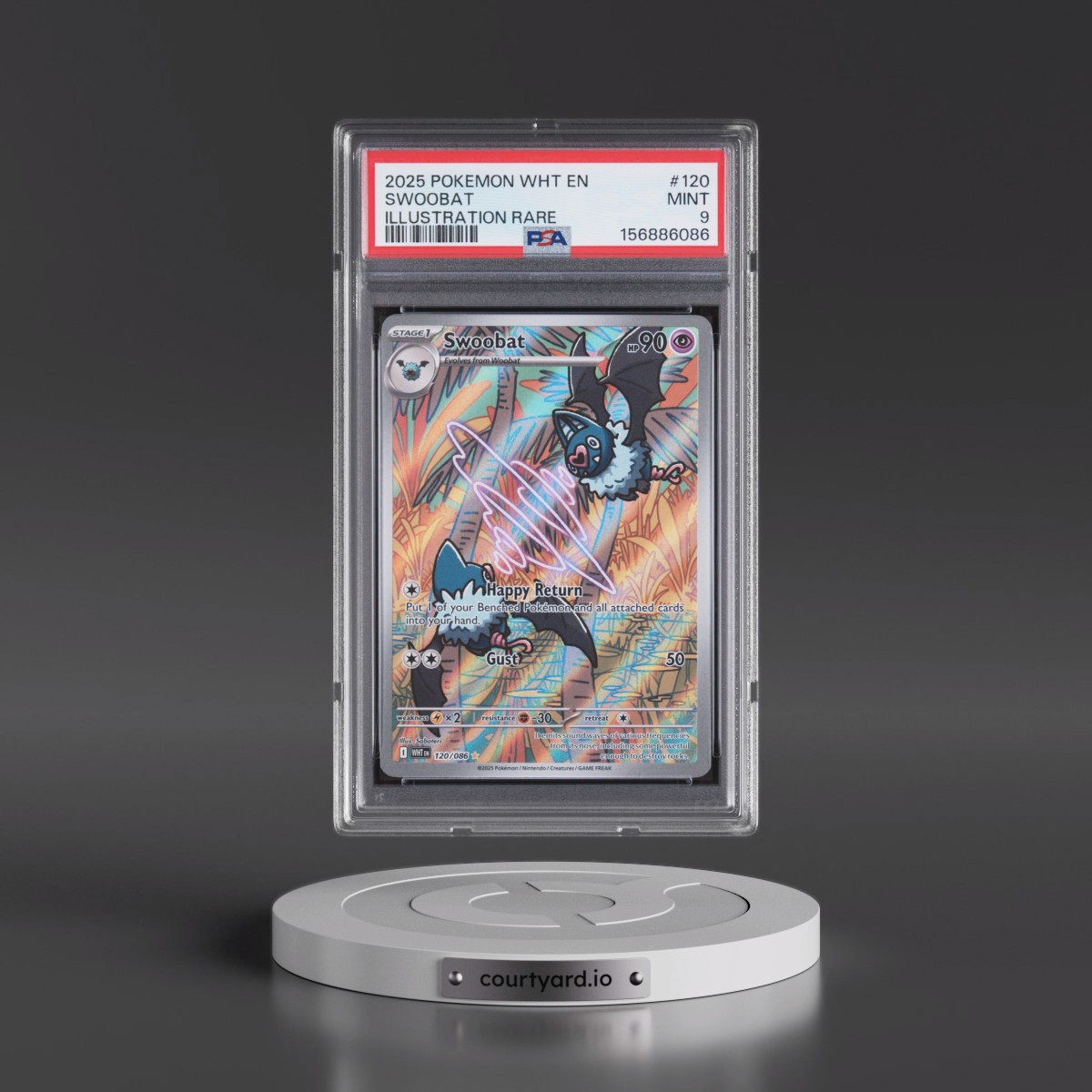 2025 Pokémon Wht EN-White Flare #120 Swoobat - Illustration Rare (PSA 9 MINT)