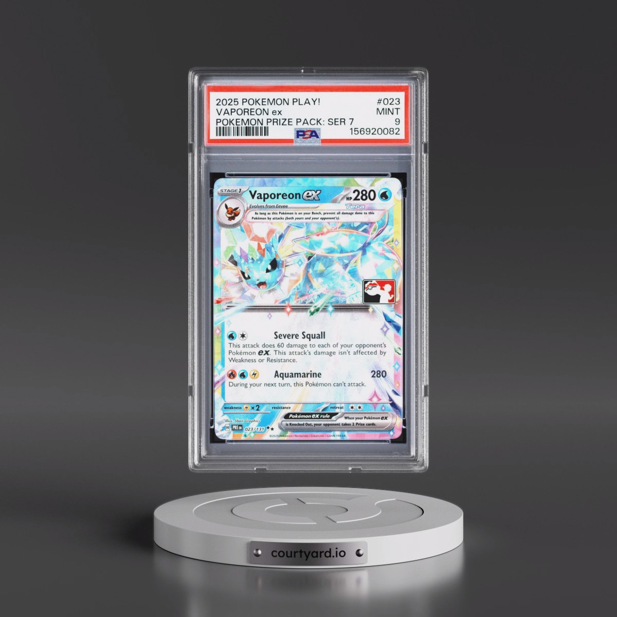 2025 Pokémon Play! Pokémon Prize Pack: Series 7 #023 Vaporeon EX - Holo (PSA 9 MINT)
