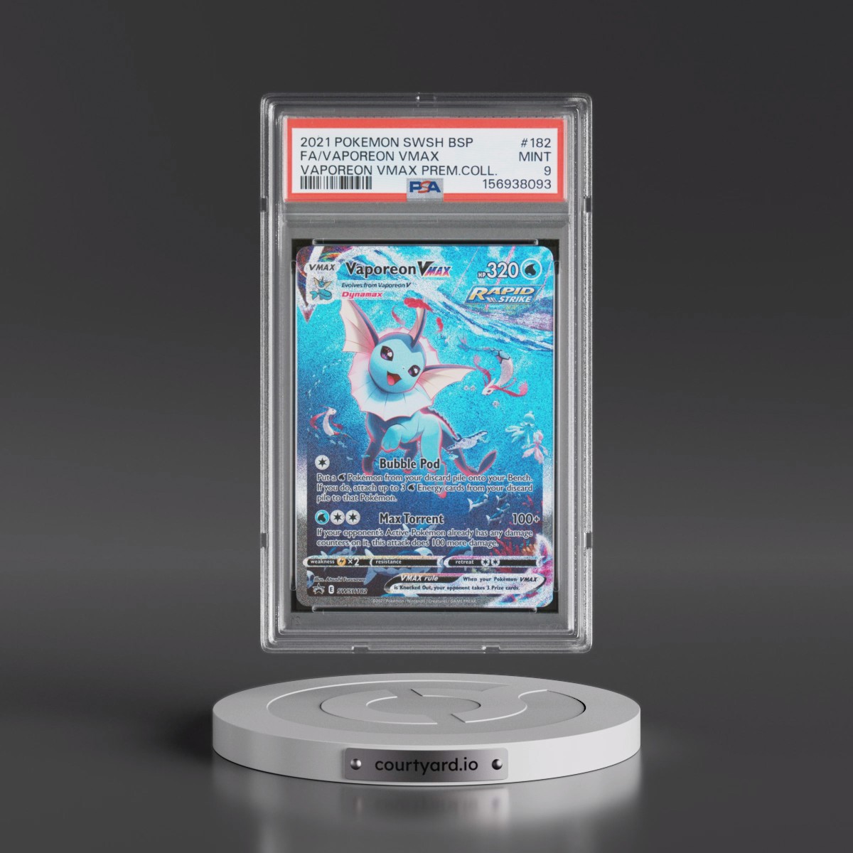 2021 Pokémon Swsh Black Star Promo #182 Vaporeon Vmax - Full Art Vaporeon Vmax Premium Collection (PSA 9 MINT)