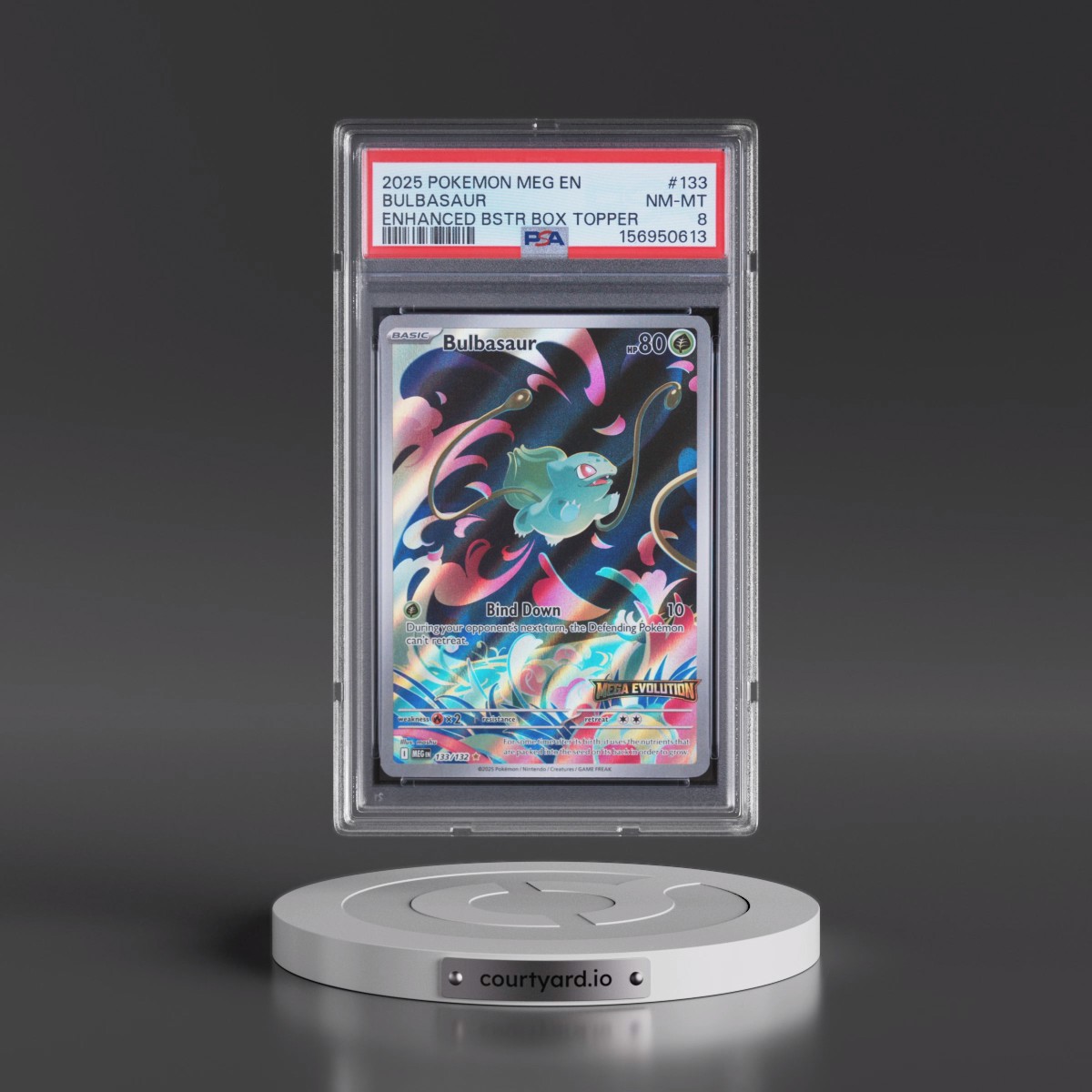 2025 Pokémon Meg EN-Mega Evolution #133 Bulbasaur - Enhanced Booster Box Topper (PSA 8 NM-MT)