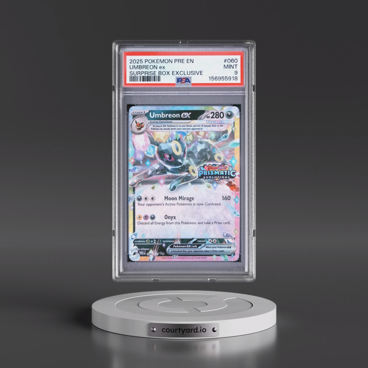 2025 Pokémon Pre EN-Prismatic Evolutions #060 Umbreon EX - Holo Surprise Box Exclusive (PSA 9 MINT)