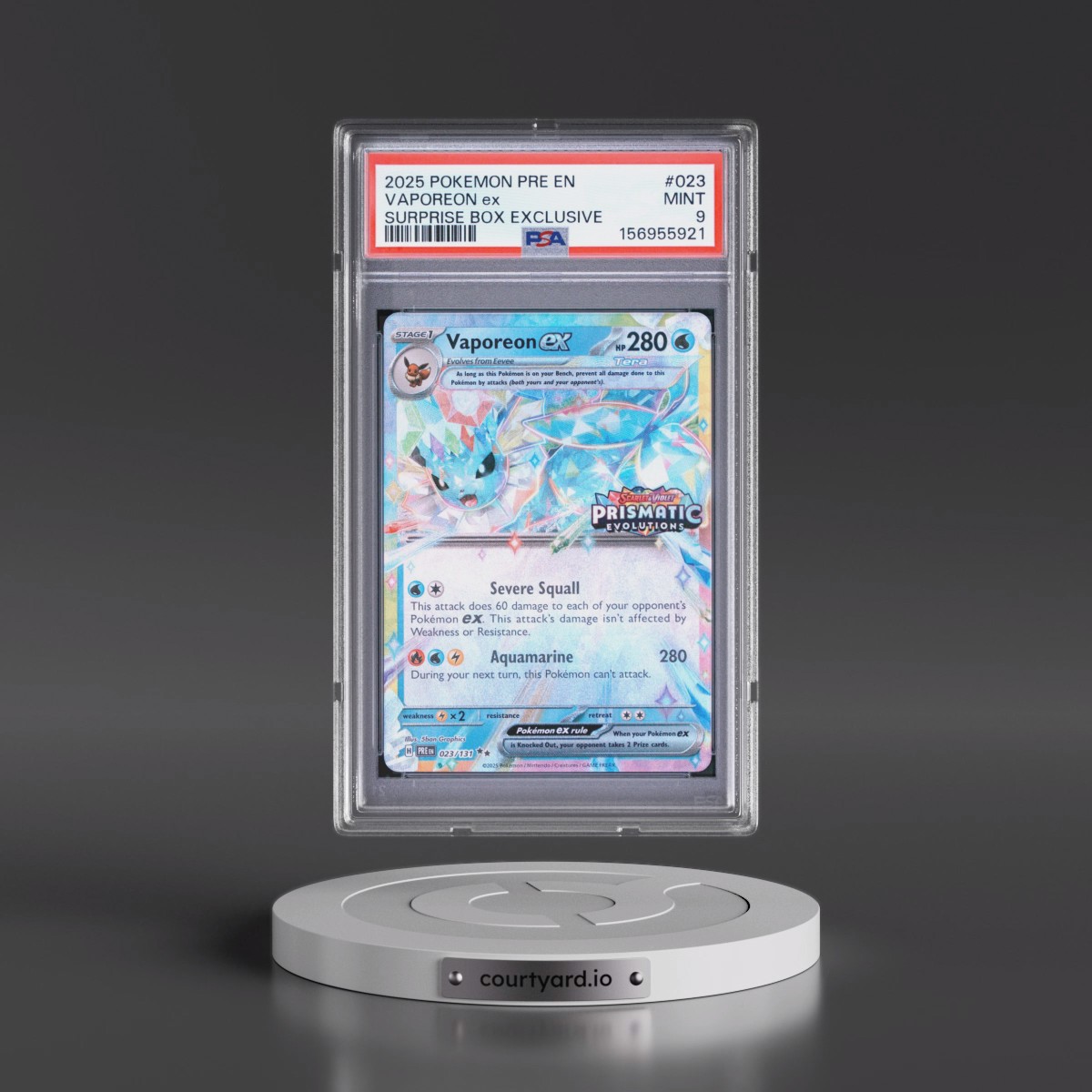 2025 Pokémon Pre EN-Prismatic Evolutions #023 Vaporeon EX - Holo Surprise Box Exclusive (PSA 9 MINT)
