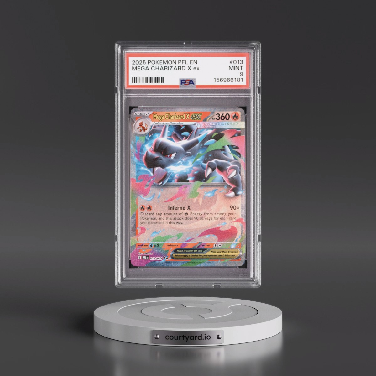 2025 Pokémon Pfl EN-Phantasmal Flames #013 Mega Charizard X EX - Holo (PSA 9 MINT)