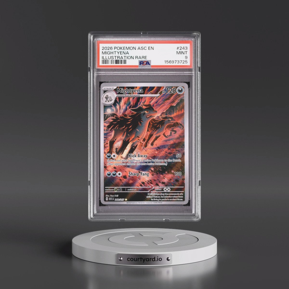 2026 Pokémon Asc EN-Ascended Heroes #243 Mightyena - Illustration Rare (PSA 9 MINT)