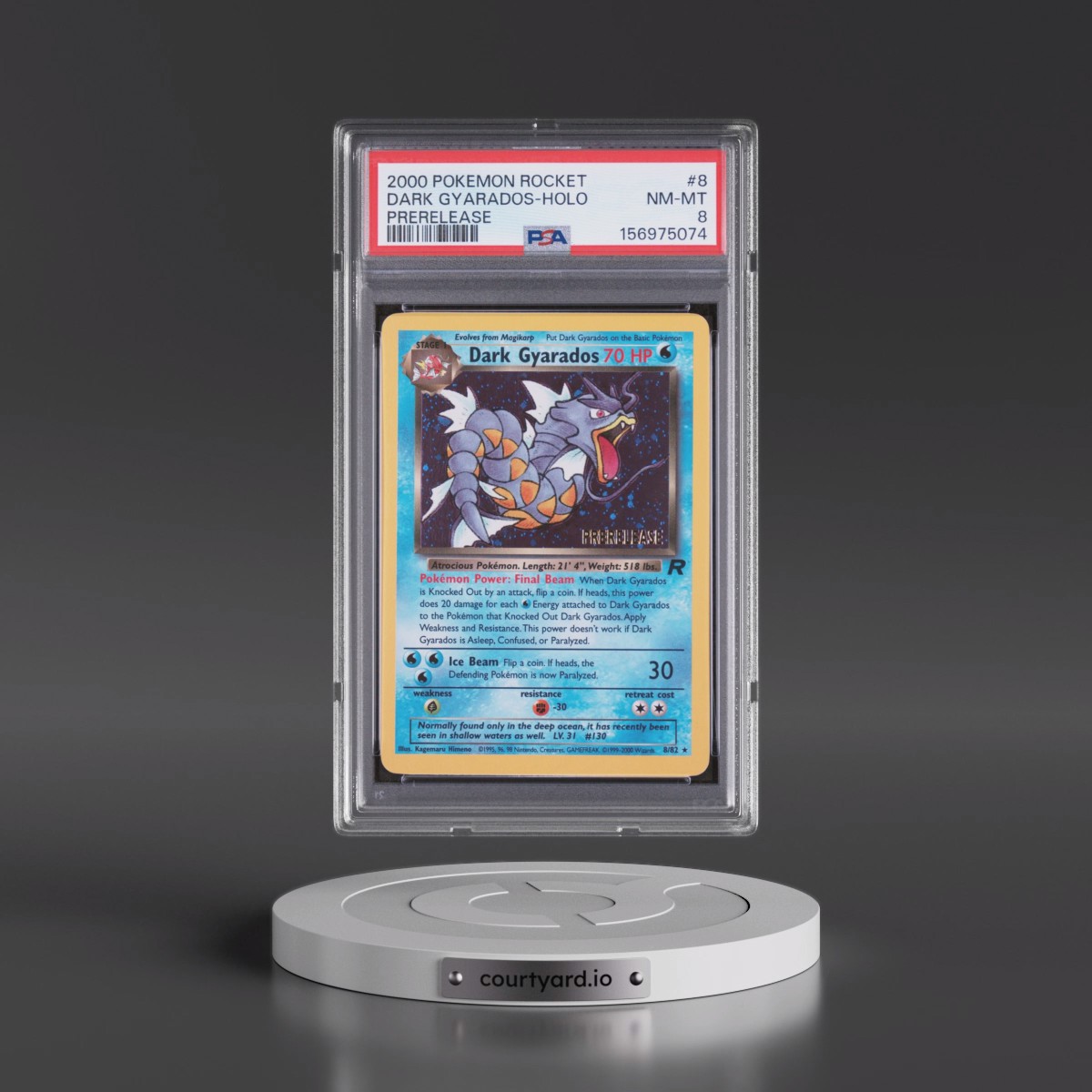 2000 Pokémon Rocket #8 Dark Gyarados - Holo Prerelease (PSA 8 NM-MT)