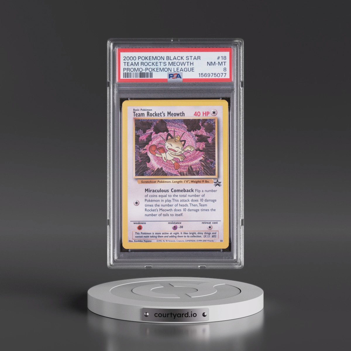 2000 Pokémon Promo Black Star #18 Team Rocket's Meowth - Pokemon League (PSA 8 NM-MT)
