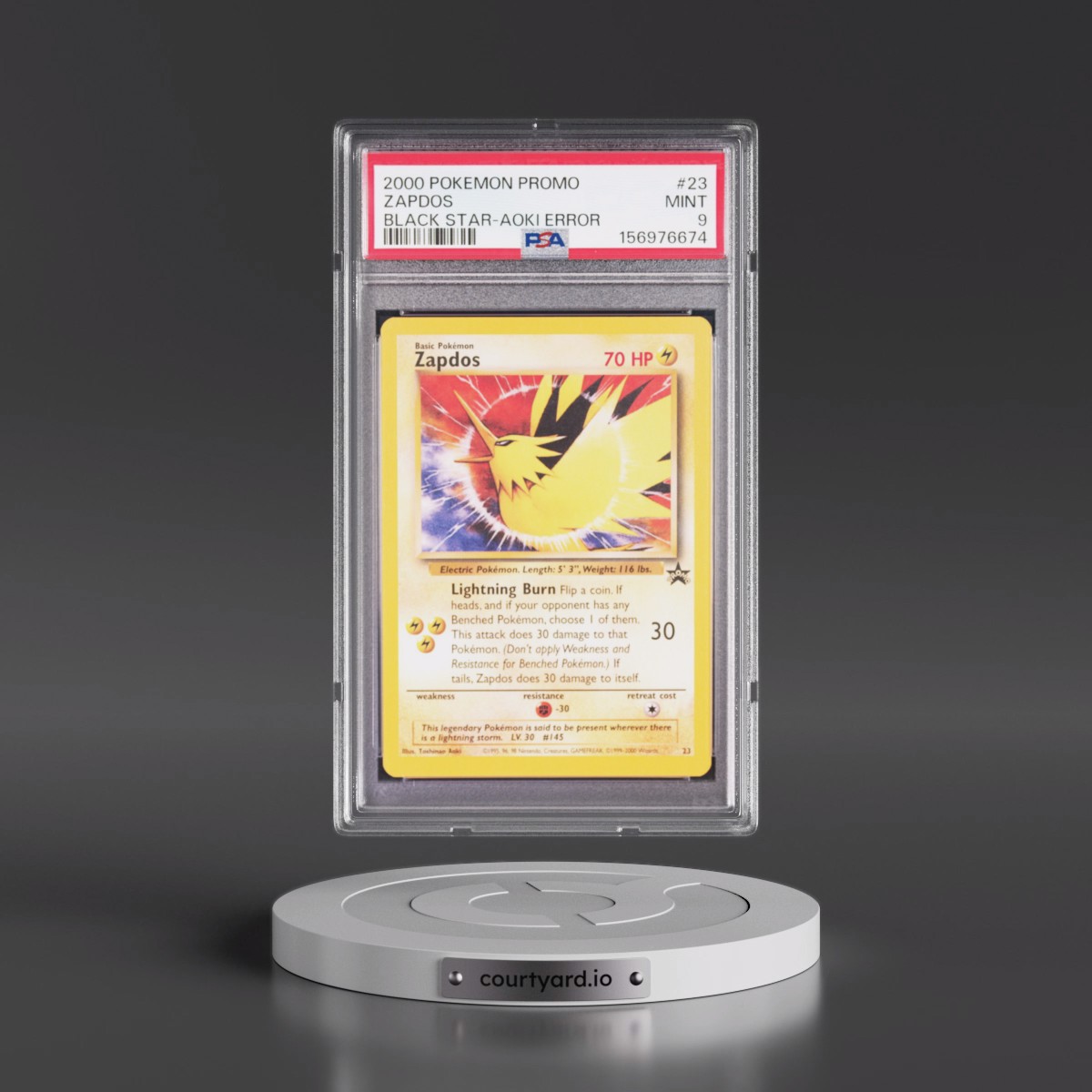 2000 Pokémon Promo Black Star #23 Zapdos - Toshinao Aoki Error (PSA 9 MINT)