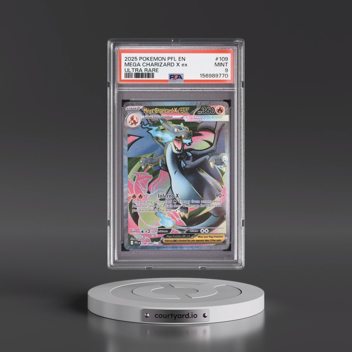2025 Pokémon Pfl EN-Phantasmal Flames #109 Mega Charizard X EX - Holo Ultra Rare (PSA 9 MINT)