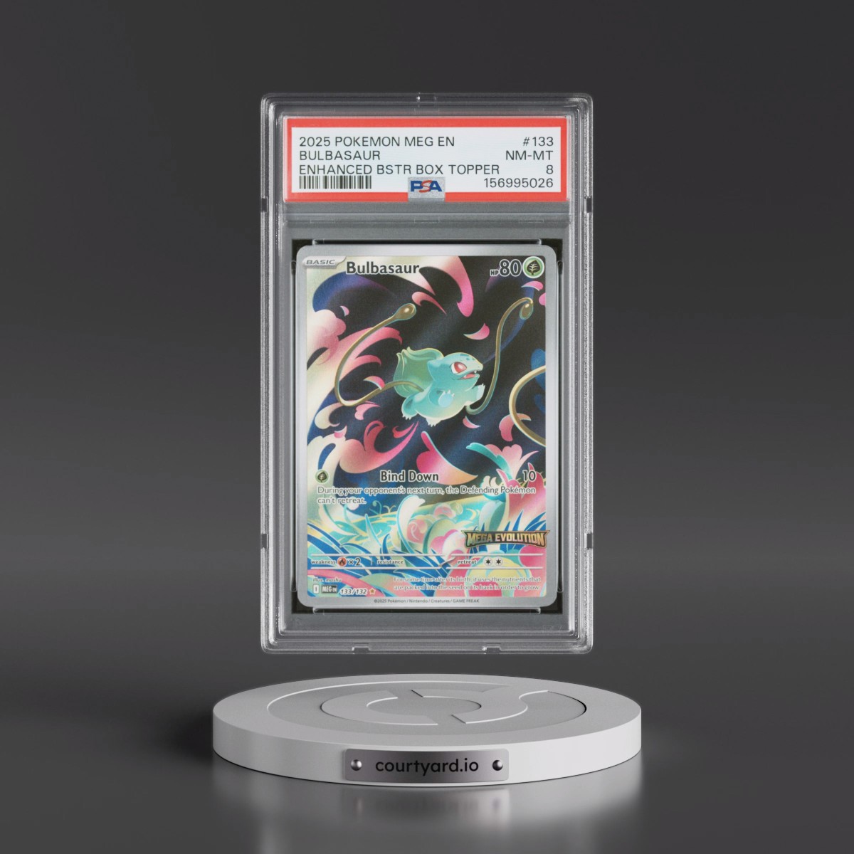 2025 Pokémon Meg EN-Mega Evolution #133 Bulbasaur - Enhanced Booster Box Topper (PSA 8 NM-MT)