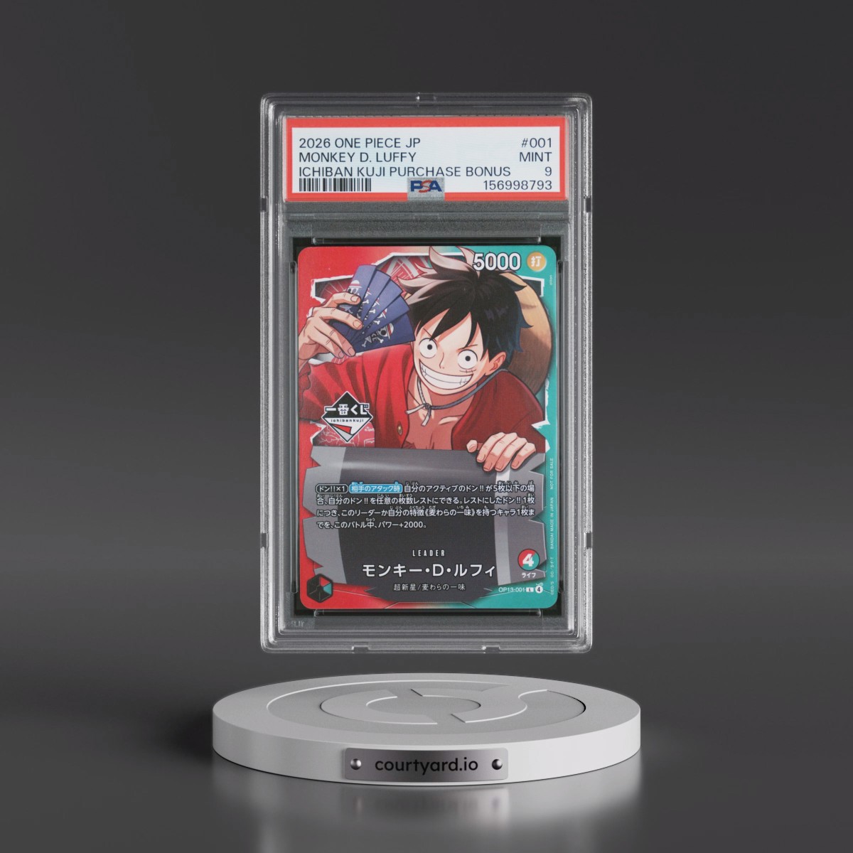 2026 One Piece Japanese Promos #001 Monkey D. Luffy - Ichiban Kuji Purchase Bonus (PSA 9 MINT)