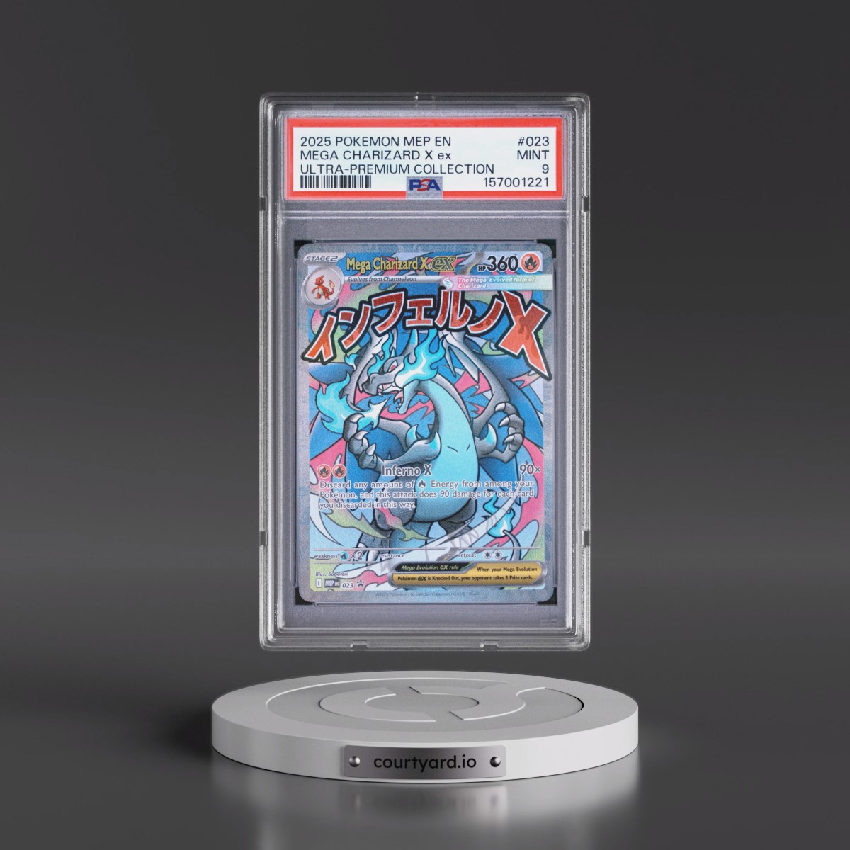2025 Pokémon Mep EN-Me Black Star Promo #023 Mega Charizard X EX - Holo Mega Charizard X EX Ultra-Premium Collection (PSA 9 MINT)