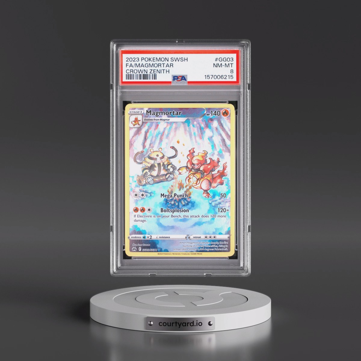 2023 Pokémon Sword and Shield Crown Zenith #GG03 Magmortar - Full Art (PSA 8 NM-MT)