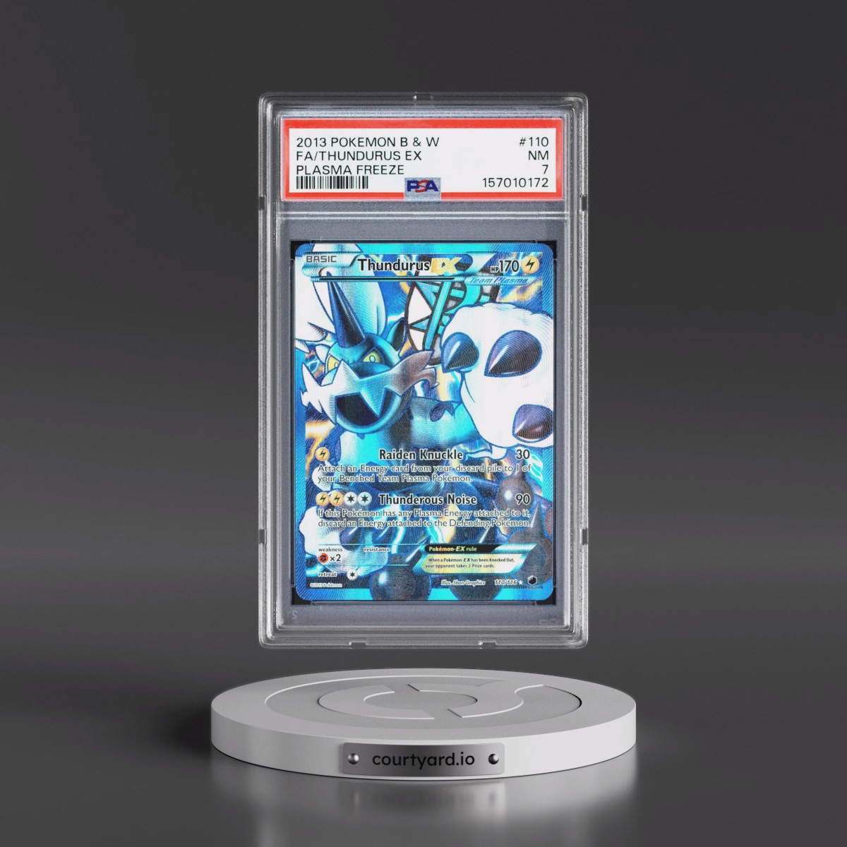 2013 Pokémon Black & White Plasma Freeze #110 Thundurus EX - Holo Full Art (PSA 7 NM)