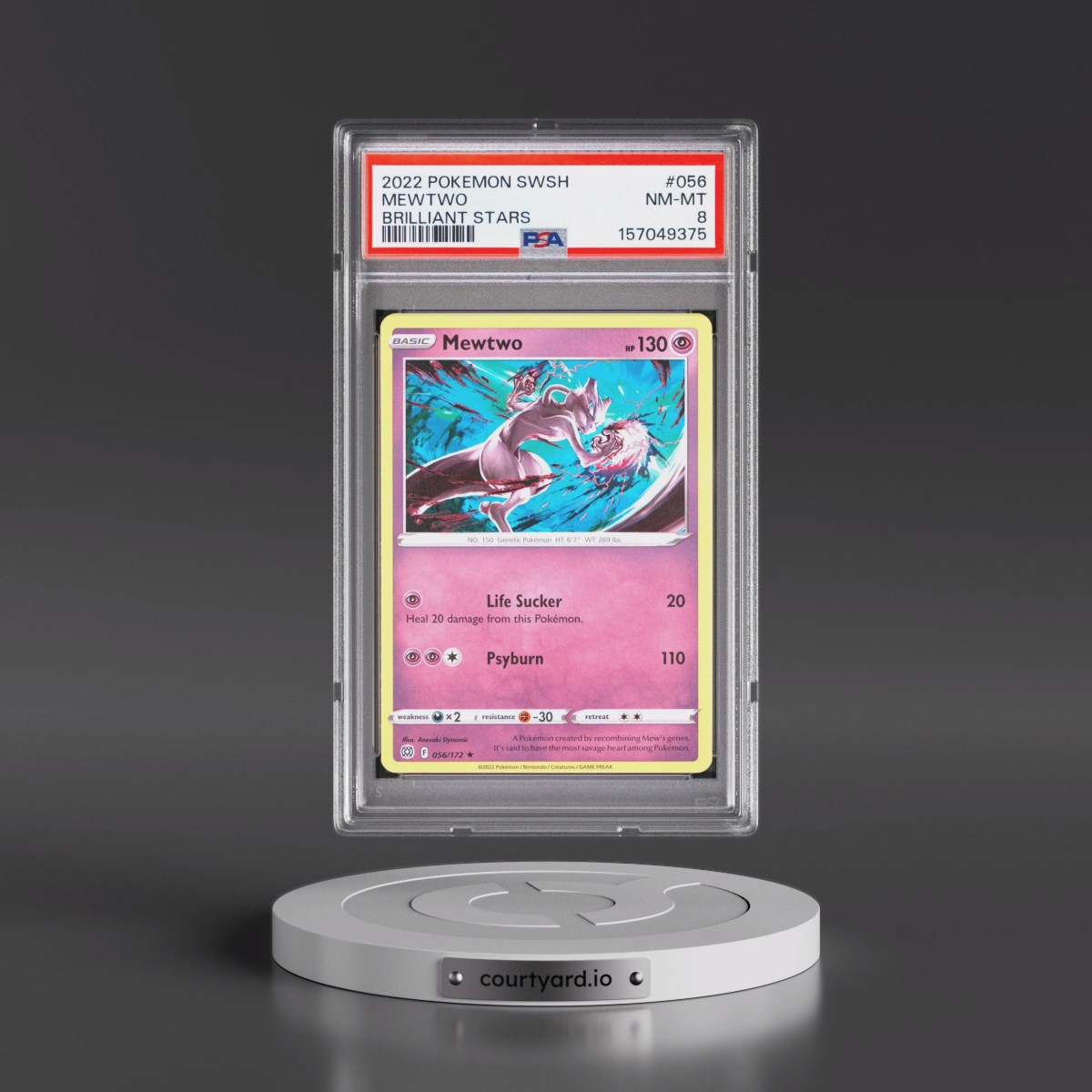 2022 Pokémon Sword & Shield Brilliant Stars #056 Mewtwo (PSA 8 NM-MT)