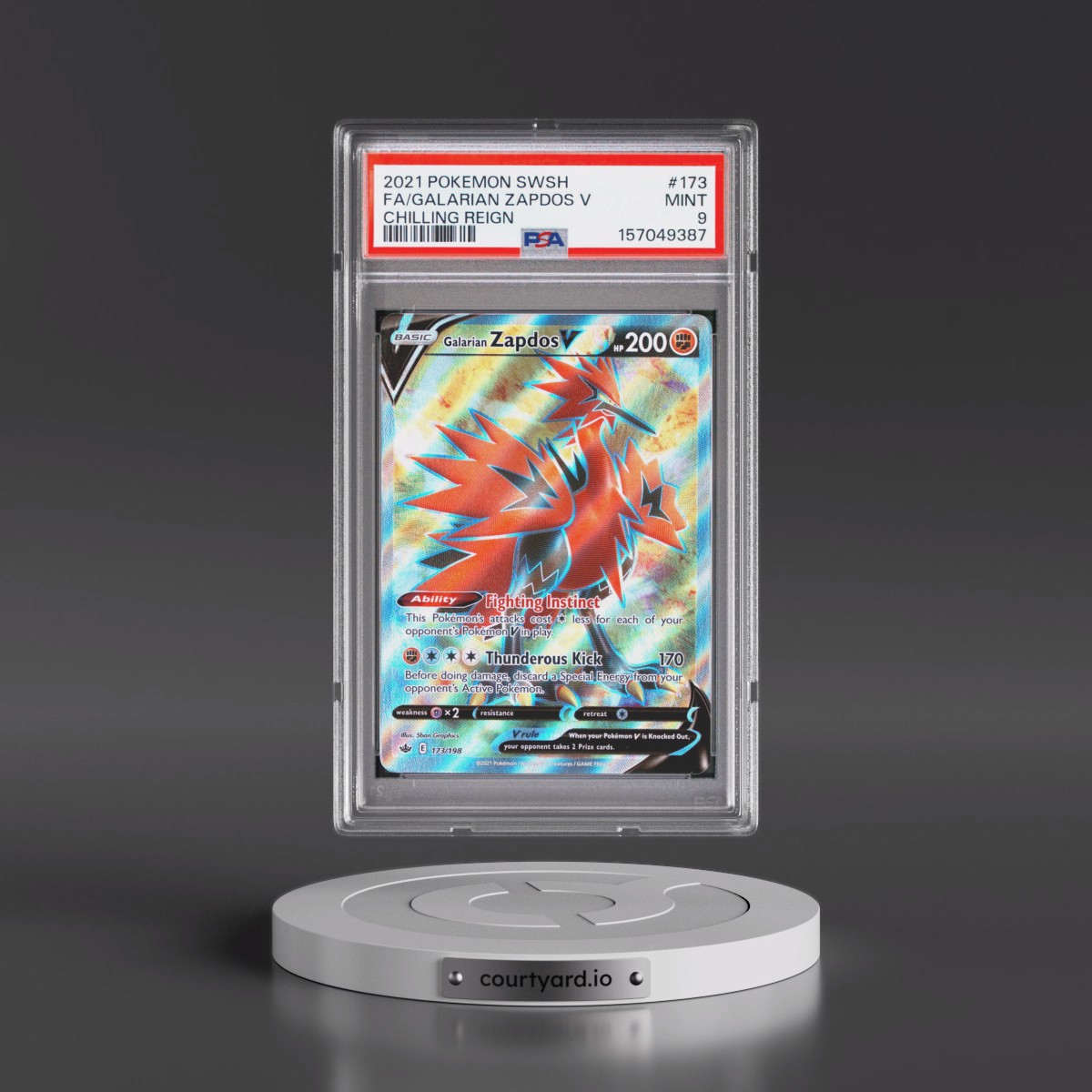 2021 Pokémon Sword & Shield Chilling Reign #173 Galarian Zapdos V - Holo Full Art (PSA 9 MINT)