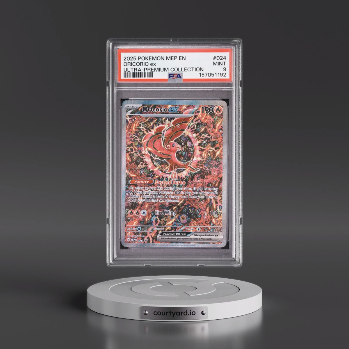 2025 Pokémon Mep EN-Me Black Star Promo #024 Oricorio EX - Holo Mega Charizard X EX Ultra-Premium Collection (PSA 9 MINT)