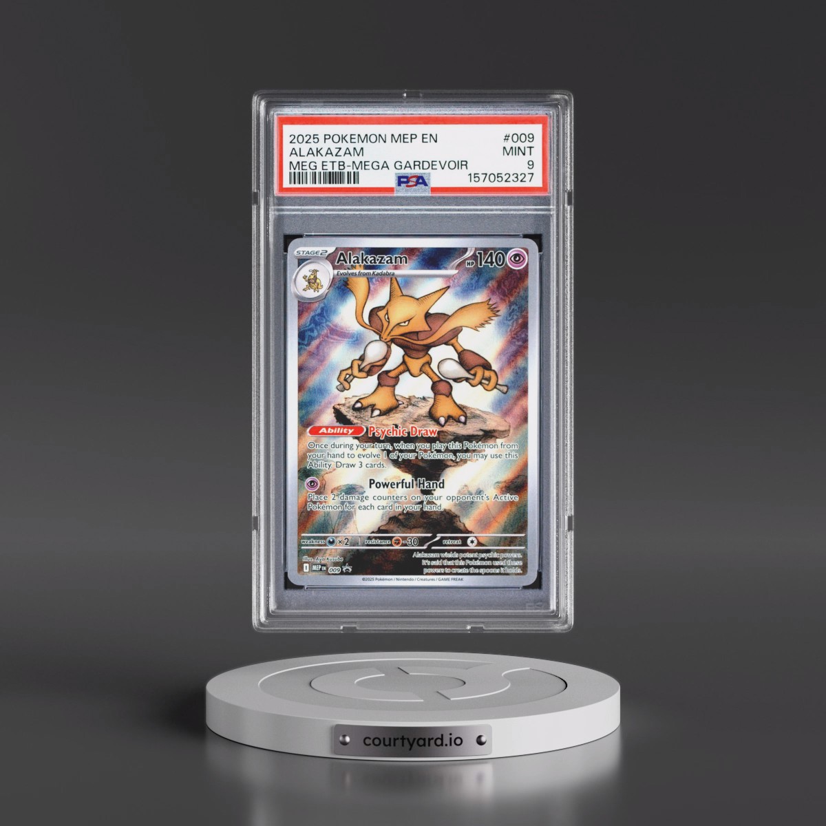 2025 Pokémon Mep EN-Me Black Star Promo #009 Alakazam - Mega Evolution Elite Trainer Box-Mega Gardevoir (PSA 9 MINT)