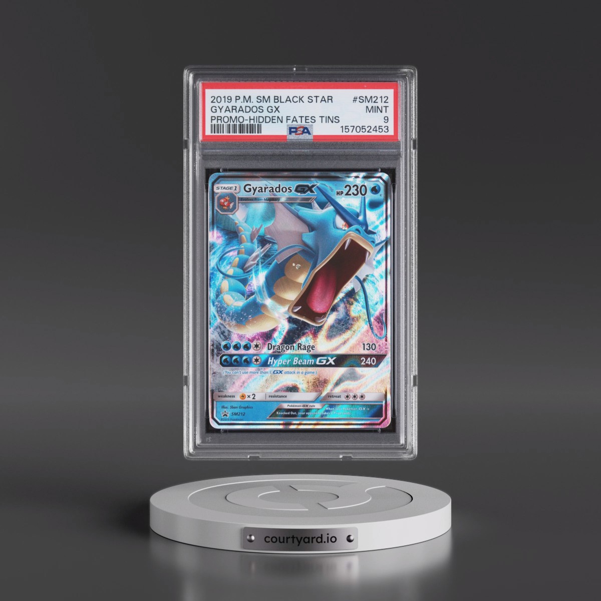 2019 Pokémon SM Black Star Promo #SM212 Gyarados GX - Holo Hidden Fates Tins (PSA 9 MINT)