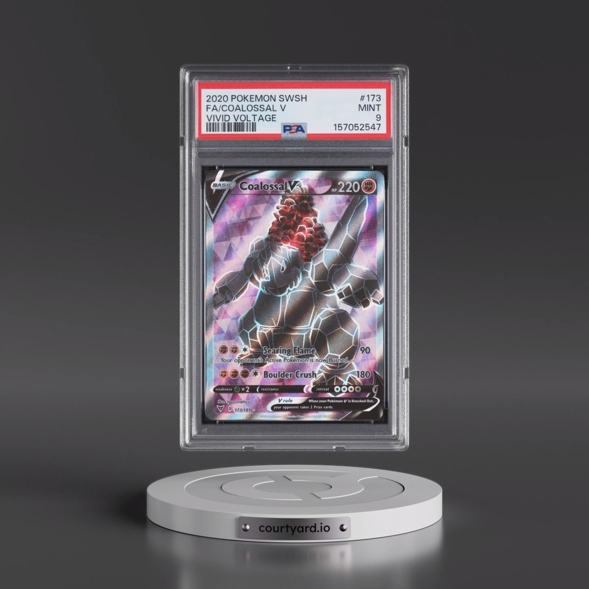 2020 Pokémon Sword & Shield Vivid Voltage #173 Coalossal V - Holo Full Art (PSA 9 MINT)