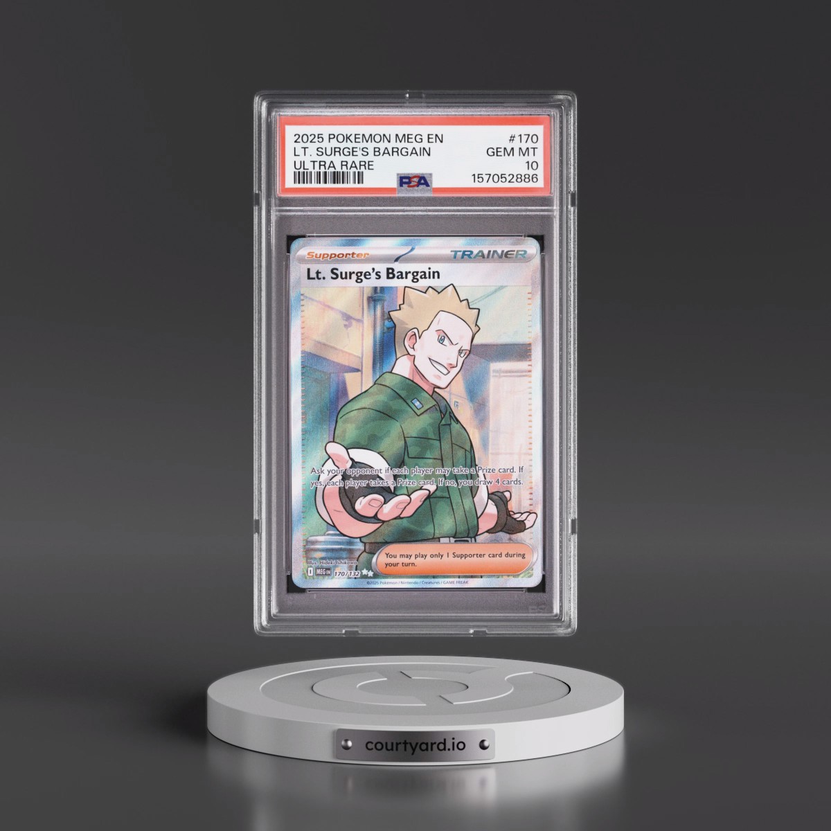 2025 Pokémon Meg EN-Mega Evolution #170 LT. Surge's Bargain - Ultra Rare (PSA 10 GEM MINT)