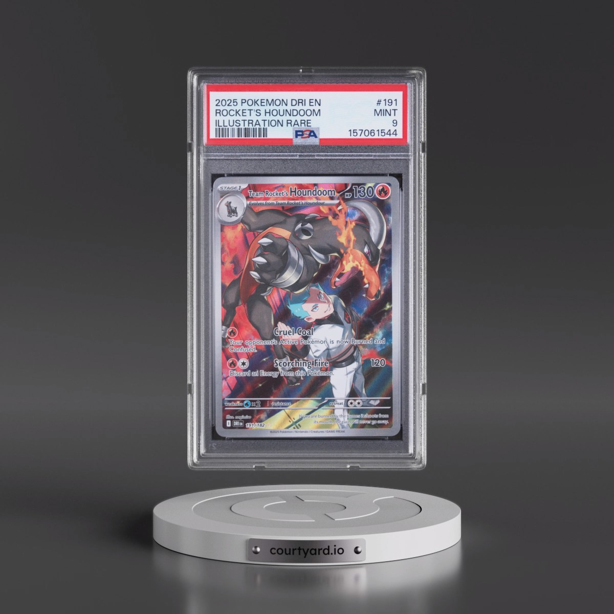 2025 Pokémon Dri EN-Destined Rivals #191 Team Rocket's Houndoom - Illustration Rare (PSA 9 MINT)
