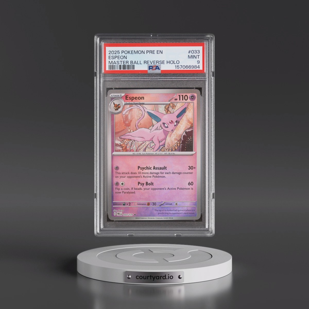 2025 Pokémon Pre EN-Prismatic Evolutions #033 Espeon - Reverse Holo Master Ball (PSA 9 MINT)