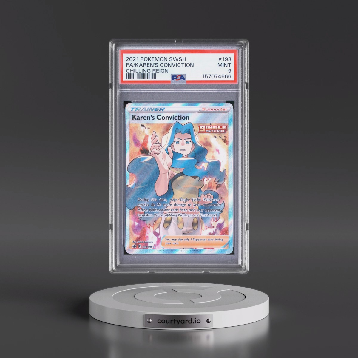 2021 Pokémon Sword & Shield Chilling Reign #193 Karen's Conviction - Full Art (PSA 9 MINT)