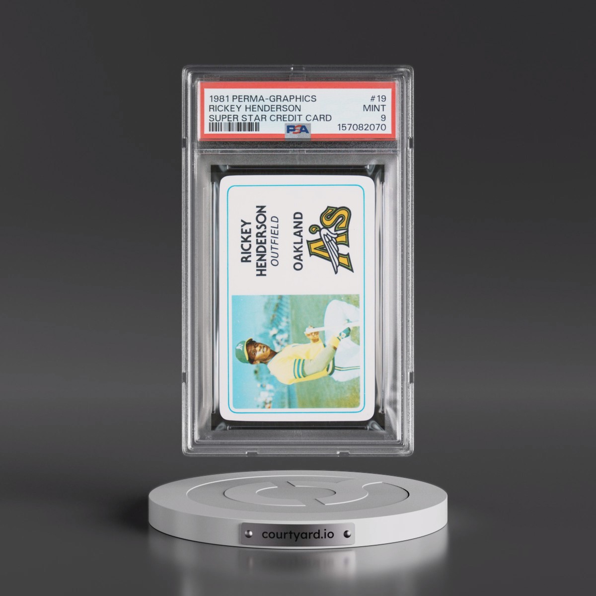 1981 Perma-Graphics Super Star Credit Card #19 Rickey Henderson (PSA 9 MINT)