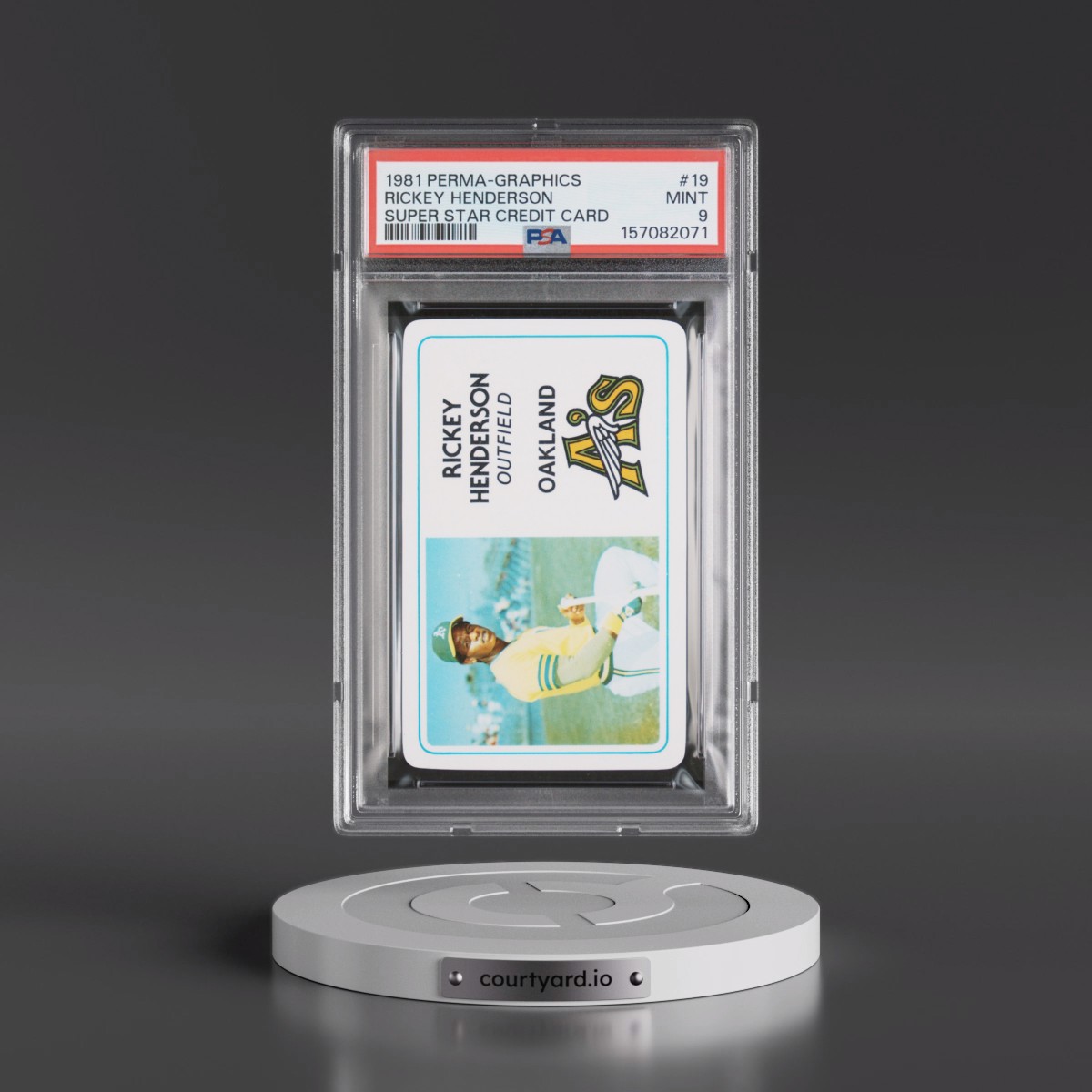 1981 Perma-Graphics Super Star Credit Card #19 Rickey Henderson (PSA 9 MINT)