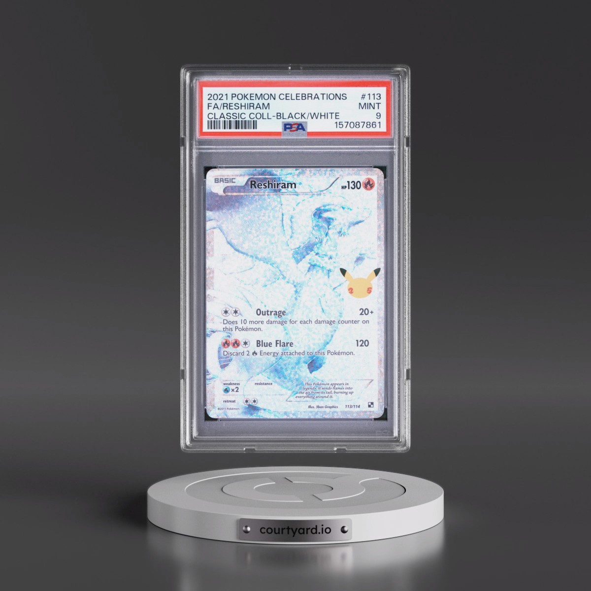 2021 Pokémon Celebrations Classic Collection #113 Reshiram - Full Art (PSA 9 MINT)