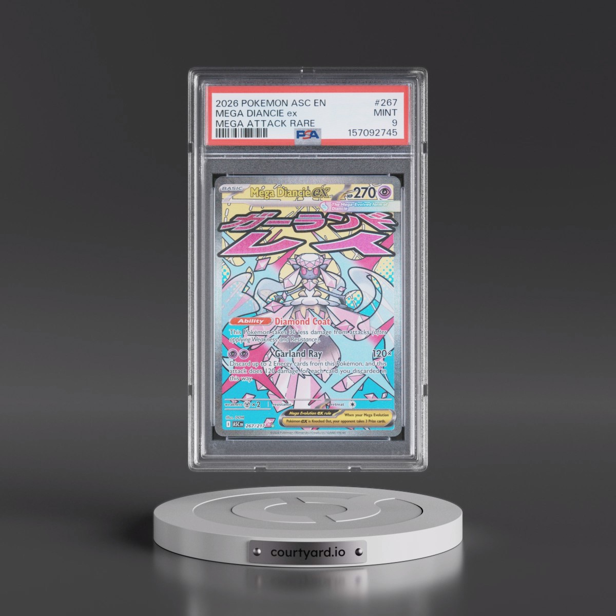 2026 Pokémon Asc EN-Ascended Heroes #267 Mega Diancie EX - Holo Mega Attack Rare (PSA 9 MINT)