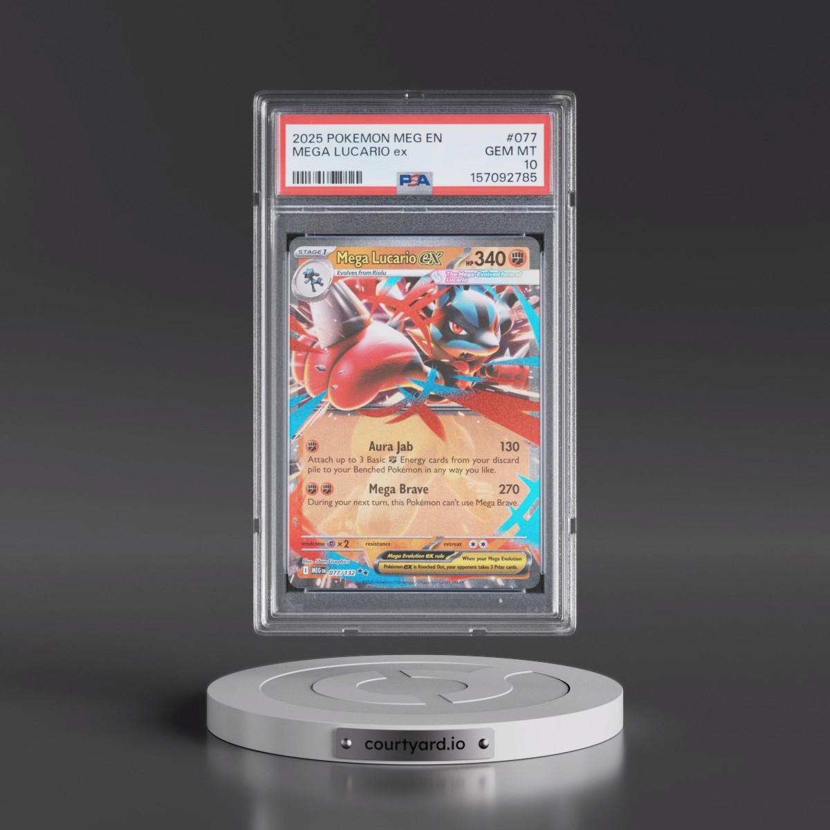 2025 Pokémon Meg EN-Mega Evolution #077 Mega Lucario EX - Holo (PSA 10 GEM MINT)