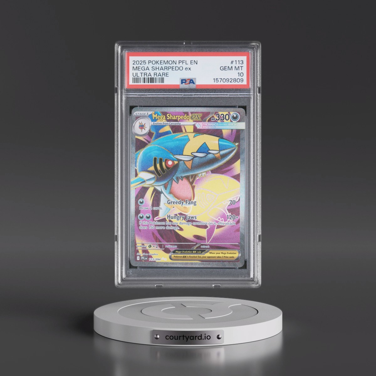 2025 Pokémon Pfl EN-Phantasmal Flames #113 Mega Sharpedo EX - Holo Ultra Rare (PSA 10 GEM MINT)