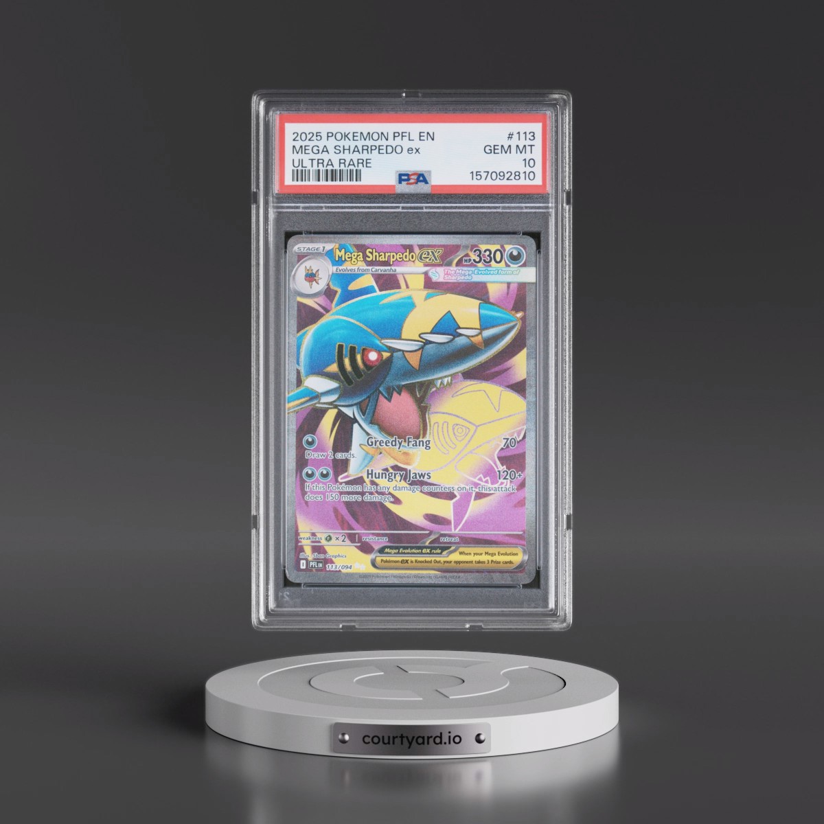 2025 Pokémon Pfl EN-Phantasmal Flames #113 Mega Sharpedo EX - Holo Ultra Rare (PSA 10 GEM MINT)