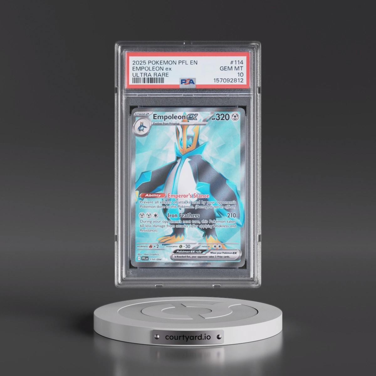 2025 Pokémon Pfl EN-Phantasmal Flames #114 Empoleon EX - Holo Ultra Rare (PSA 10 GEM MINT)