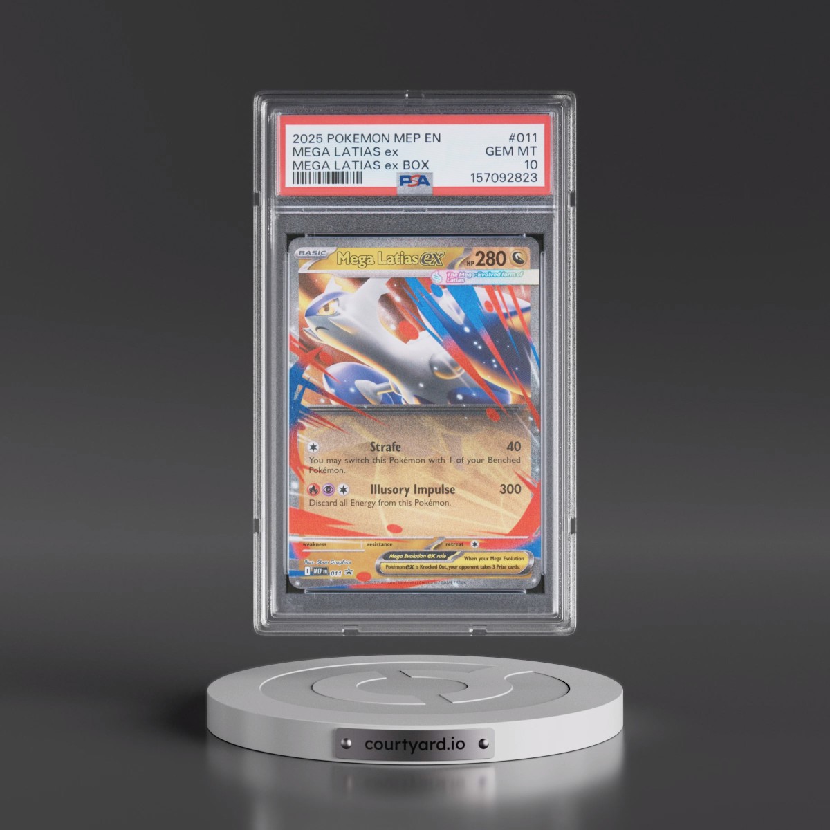 2025 Pokémon Mep EN-Me Black Star Promo #011 Mega Latias EX - Holo Mega Latias EX Box (PSA 10 GEM MINT)