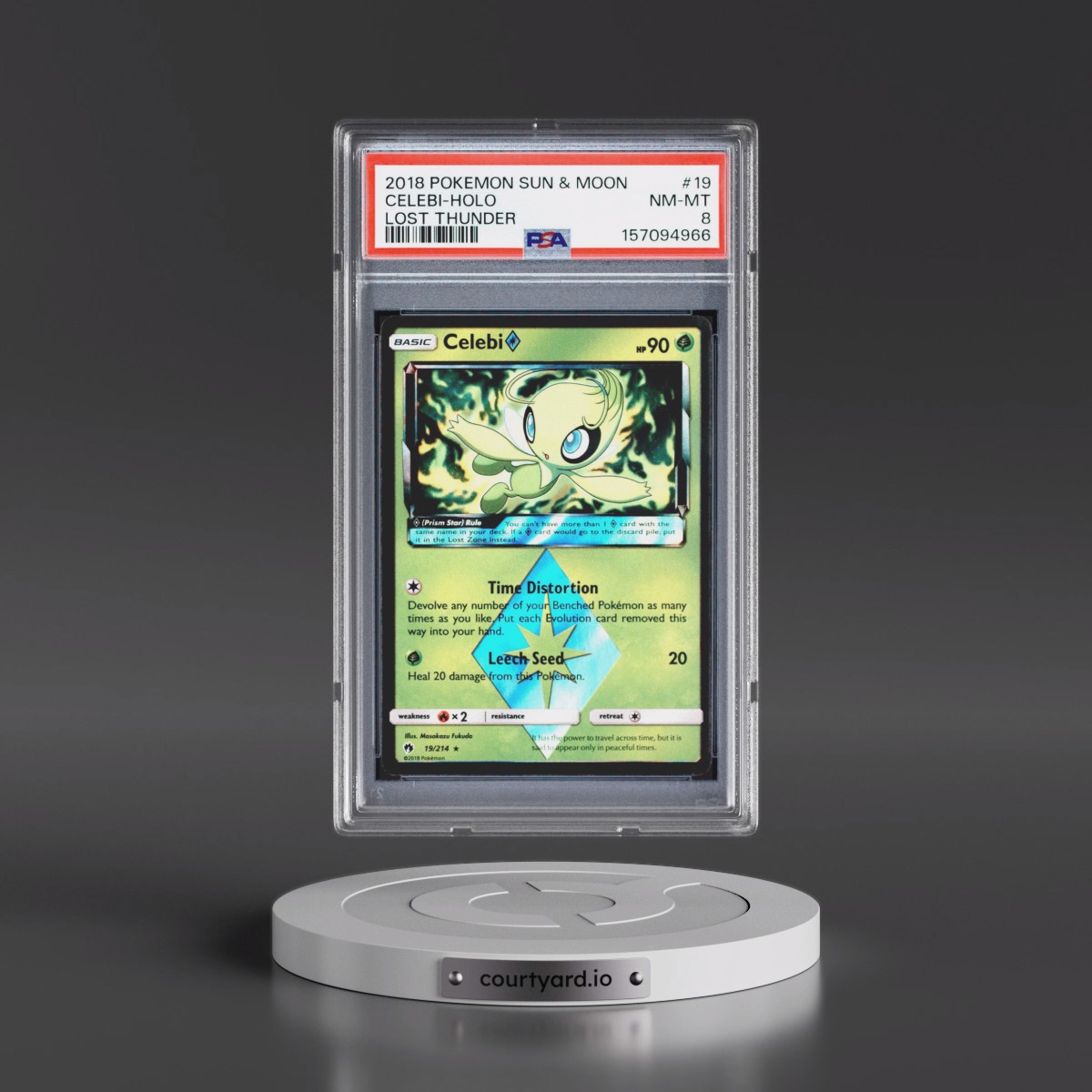 2018 Pokémon Sun & Moon Lost Thunder #19 Celebi - Holo (PSA 8 NM-MT)