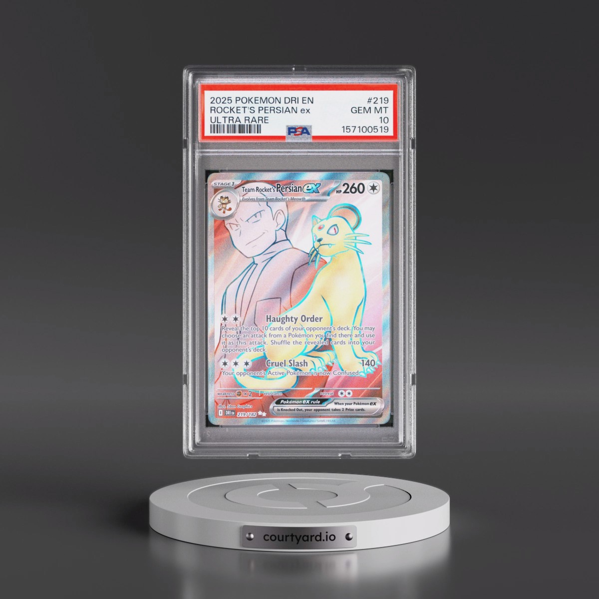 2025 Pokémon Dri EN-Destined Rivals #219 Team Rocket's Persian EX - Holo Ultra Rare (PSA 10 GEM MINT)