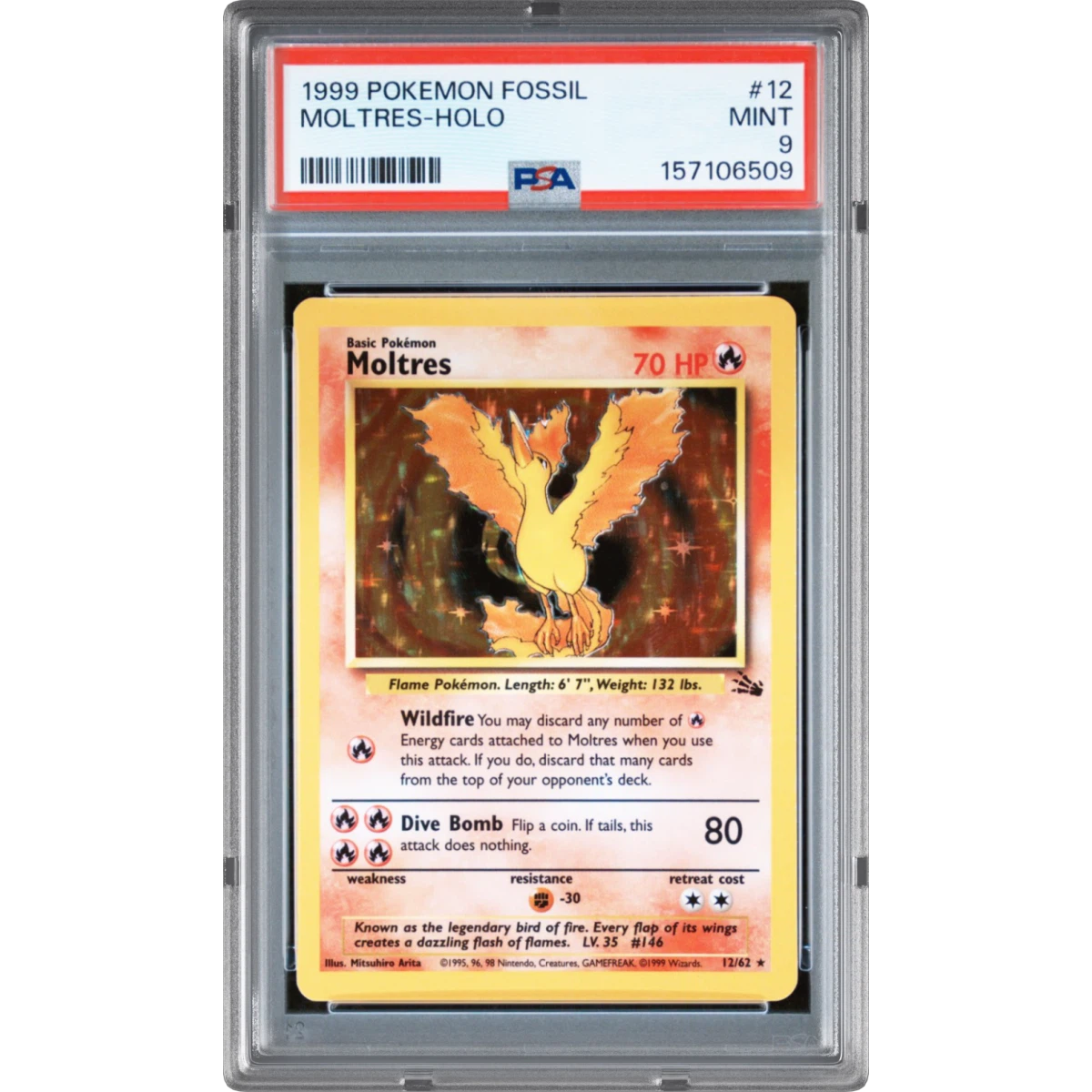 1999 Pokémon Fossil #12 Moltres - Holo (PSA 9 MINT)
