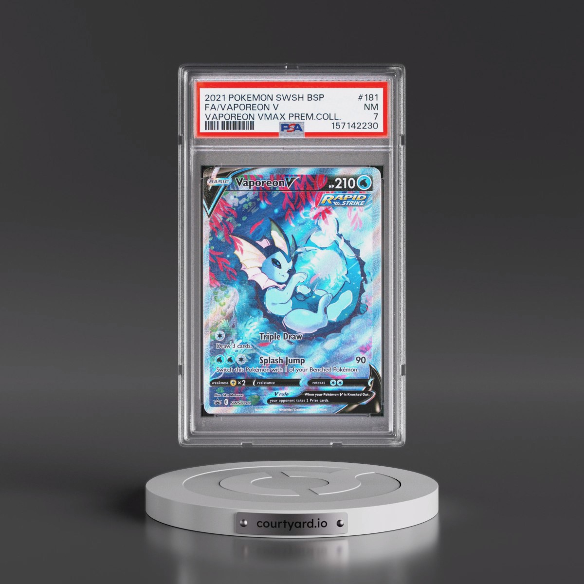 2021 Pokémon Swsh Black Star Promo #181 Vaporeon V - Holo Full Art Vaporeon Vmax Premium Collection (PSA 7 NM)