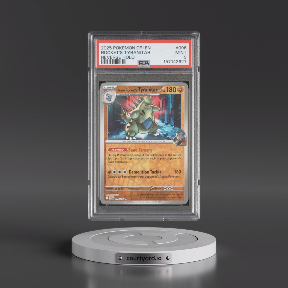 2025 Pokémon Dri EN-Destined Rivals #096 Team Rocket's Tyranitar - Reverse Holo (PSA 9 MINT)