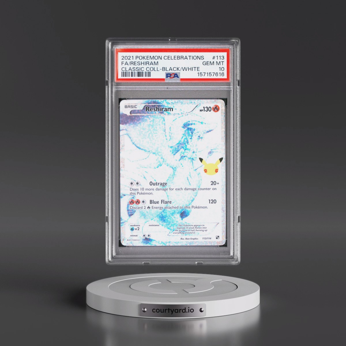 2021 Pokémon Celebrations Classic Collection #113 Reshiram - Full Art (PSA 10 GEM MINT)