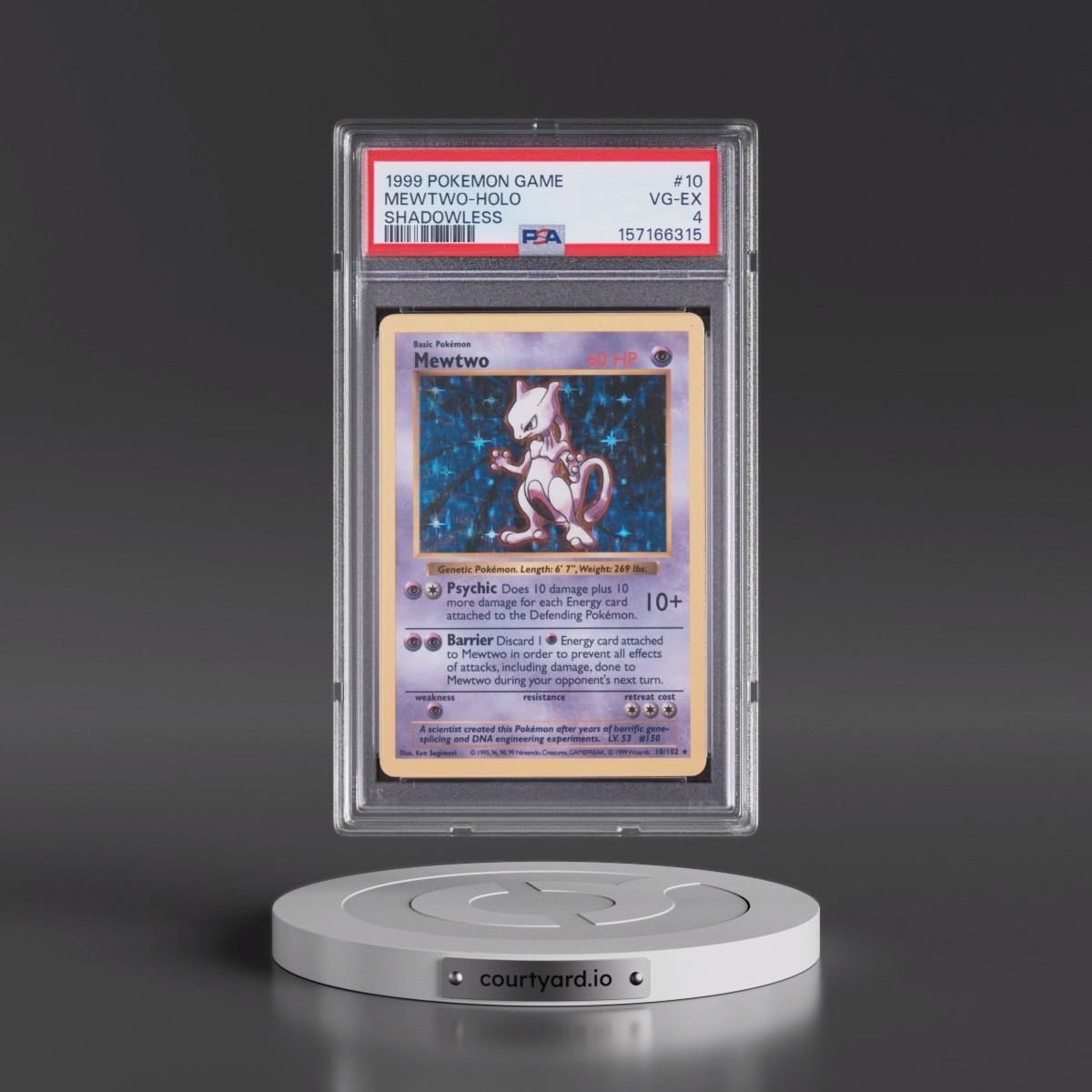 1999 Pokémon Game #10 Mewtwo - Holo Shadowless (PSA 4 VG-EX)