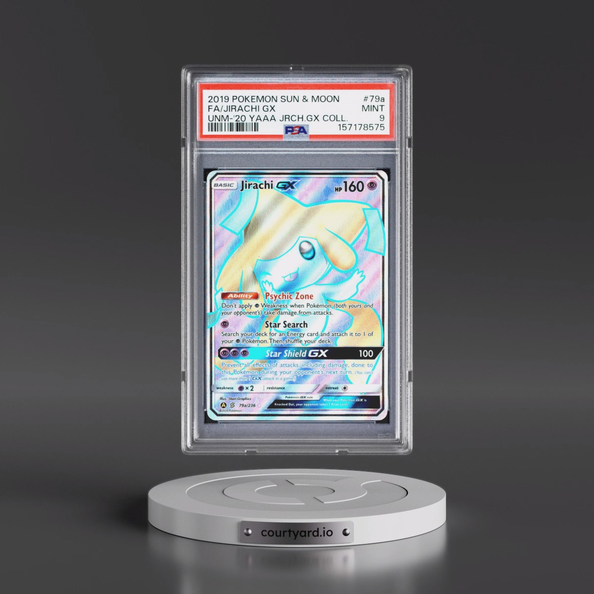 2019 Pokémon Sun & Moon Unified Minds #79a Jirachi GX - Holo Full Art 2020 Yellow A Alternate Art Jirachi GX Collection (PSA 9 MINT)
