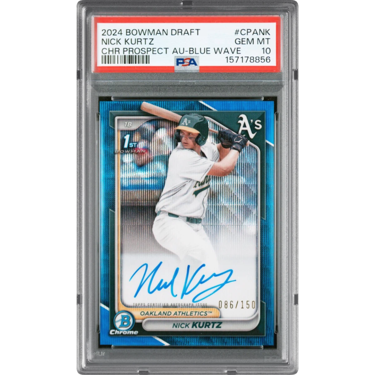 2024 Bowman Draft Chrome Prospect Autographs #CPANK Nick Kurtz - Blue Wave (PSA 10 GEM MINT)